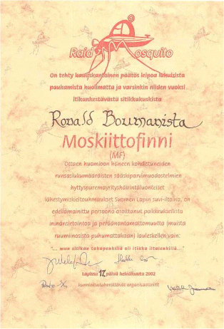 Moskiittofinni certificate of the author